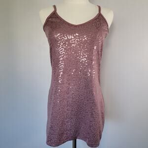 VTG Y2K Vanity Sparkly Sequin Cami Tank Top Womens M Clubwear Flashy Disco Layer